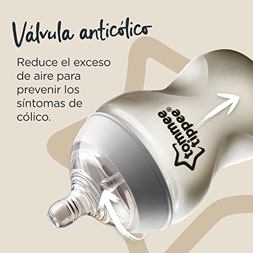 Tommee Tippee Closer to Nature Biberones, Tetina de Flujo Medio con Forma de Pecho y Válvula Anticólico, 340ml, Pack de 2, Transparente