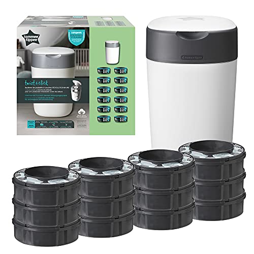 Tommee Tippee - Contenedor para Pañales Avanzado Twist and Click, Nuevo Sistema Ecológico, Incluye 12 Recambios con Película GREENFILM, Blanco