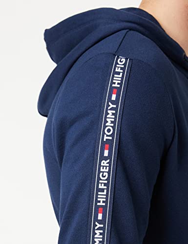 Tommy Hilfiger Logo Tape Hoody Sudadera con Capucha y Cinta Distintiva, Azul (Navy Blazer), Medium para Hombre