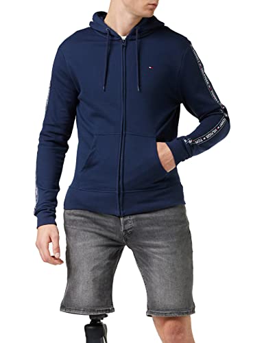 Tommy Hilfiger Logo Tape Hoody Sudadera con Capucha y Cinta Distintiva, Azul (Navy Blazer), Medium para Hombre