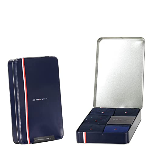 Tommy Hilfiger Tommy Hilfiger Stripe And Dot Men'S SoCKs Tin Gift Box, Calcetín Clásico para Hombre, Azul (Navy), 39/42