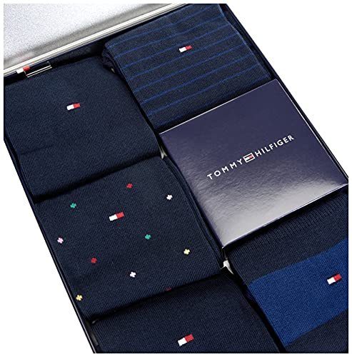 Tommy Hilfiger Tommy Hilfiger Stripe And Dot Men'S SoCKs Tin Gift Box, Calcetín Clásico para Hombre, Azul (Navy), 39/42