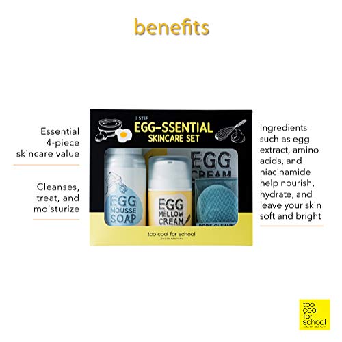 TOO COOL FOR SCHOOL Egg-ssential Skin Care Set, Set De Rutina Facial, Marfil, 4 Unidad