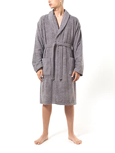 Top Towels, Albornoz Unisex, Albornoz de Ducha para Hombre o Mujer, 100% Algodón-  500g/m2, Albornoz de Rizo, Gris, M, 1450752