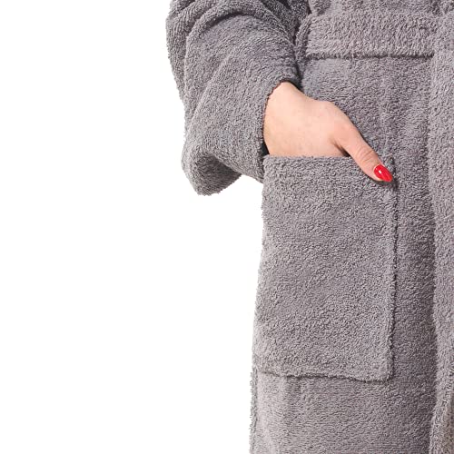 Top Towels, Albornoz Unisex, Albornoz de Ducha para Hombre o Mujer, 100% Algodón-  500g/m2, Albornoz de Rizo, Gris, M, 1450752