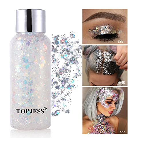 TOPJESS Lentejuelas de sirena con purpurina líquida, Body Glitter Gel, Sombra de ojos, gel para el cuerpo, festival, purpurina, cosméticos, para el pelo, maquillaje de larga duración, brillo de