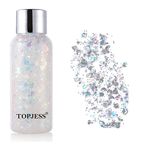 TOPJESS Lentejuelas de sirena con purpurina líquida, Body Glitter Gel, Sombra de ojos, gel para el cuerpo, festival, purpurina, cosméticos, para el pelo, maquillaje de larga duración, brillo de