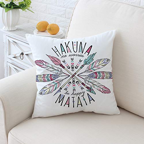 Topyee Funda de cojín tribal azteca letras hakuna matata verano pluma positiva eslogan 45 x 45 cm/18 x 18 pulgadas Home Decor Throw almohada funda cuadrada para cama sofá