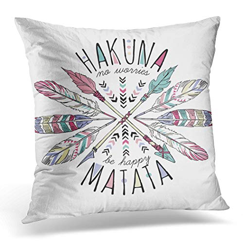 Topyee Funda de cojín tribal azteca letras hakuna matata verano pluma positiva eslogan 45 x 45 cm/18 x 18 pulgadas Home Decor Throw almohada funda cuadrada para cama sofá