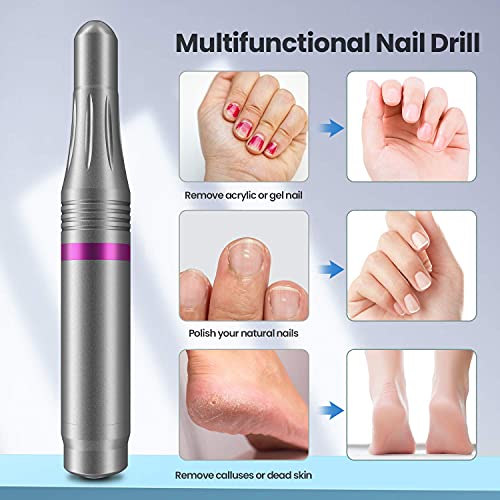 Torno para Uñas, Seguro, Potente, 11 en 1 Limas de Uñas Eléctrica, Kit de Manicura y Pedicura Eléctrico Profesional, 20,000 RPM Velocidad Ajustable, Set de Manicura para Salón DIY