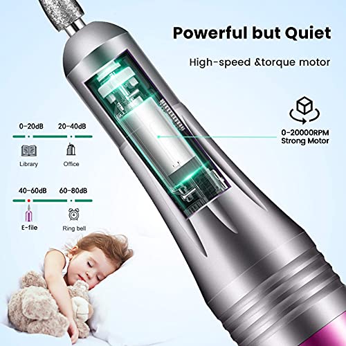 Torno para Uñas, Seguro, Potente, 11 en 1 Limas de Uñas Eléctrica, Kit de Manicura y Pedicura Eléctrico Profesional, 20,000 RPM Velocidad Ajustable, Set de Manicura para Salón DIY