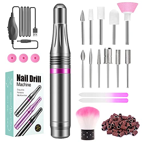 Torno para Uñas, Seguro, Potente, 11 en 1 Limas de Uñas Eléctrica, Kit de Manicura y Pedicura Eléctrico Profesional, 20,000 RPM Velocidad Ajustable, Set de Manicura para Salón DIY