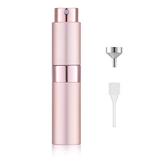 Toureal Aluminio 8ml Atomizador Perfume Recargable, Perfumador Dispensador de Viaje, Spray Pulverizador Pequeño para Colonia (Rosa Mate)