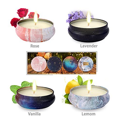 TOUVE Velas Perfumadas Vela Aromática Caja de Regalo 4 Latas, Cera de Soja Velas Románticas Perfumadas Vela Aroma de 4 Fragancias, Perfecto Regalo para Todas Fiestas a Mujeres