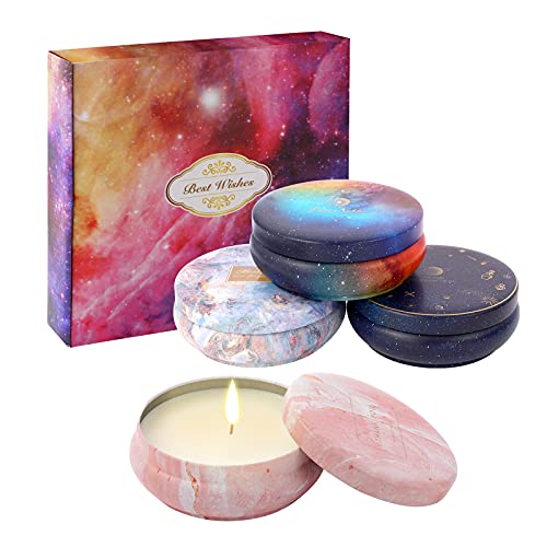 TOUVE Velas Perfumadas Vela Aromática Caja de Regalo 4 Latas, Cera de Soja Velas Románticas Perfumadas Vela Aroma de 4 Fragancias, Perfecto Regalo para Todas Fiestas a Mujeres