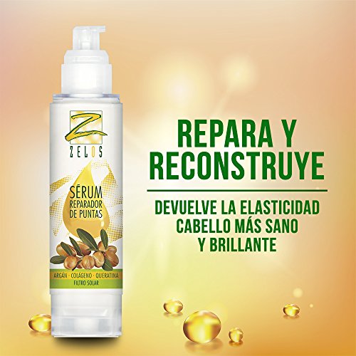 Tratamiento Reparador de Puntas Abiertas - 100 ml - Sérum Con Colágeno, Queratina y Aceite de Argán - Nutritivo - Protector Térmico - Todo Tipo de Cabello - Sin Aclarado - Producto Profesional - Zelos