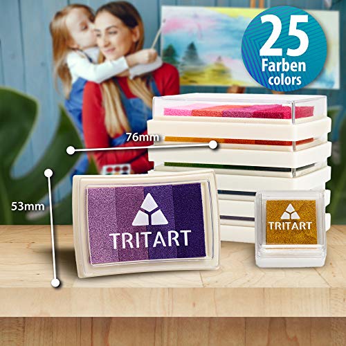 Tritart Cojines de tinta para huellas dactilares I tinta para sellos 24 colores vivos + 1 dorado .No tóxicos I tinta lavable para sellos I tintas para estampar diseñosI selloscrapbook papel o canvas