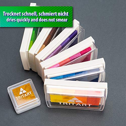 Tritart Cojines de tinta para huellas dactilares I tinta para sellos 24 colores vivos + 1 dorado .No tóxicos I tinta lavable para sellos I tintas para estampar diseñosI selloscrapbook papel o canvas