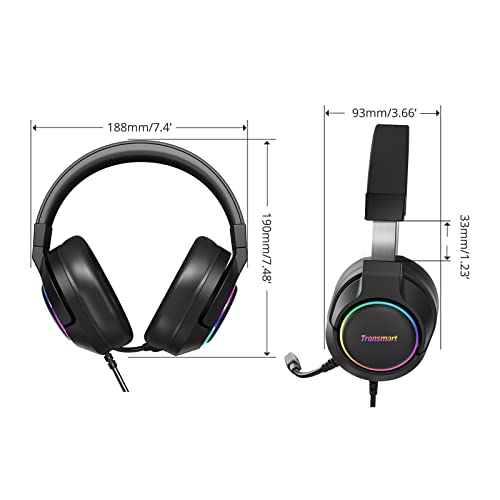 Tronsmart Sparkle Cascos Gaming Iluminación RGB, Auriculares Gaming Sonido Surround 7.1/Driver Audio de 50 mm-Profesional Headset Gaming con Micrófono para Mac/PC