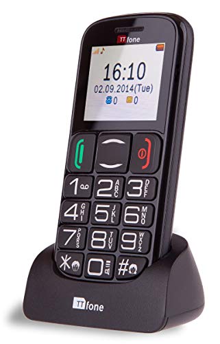 TTfone Mercury 2 TT200 O2 - Teléfono móvil libre con tarjeta prepago, botones grandes, básico, para personas mayores, con base de carga, color negro