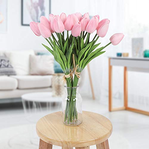 Tulipán Artificial, Hermosa Flor de tulipán Falso, PU Real-Touch para la Tienda de jardín para el hogar de la Boda(Pink)