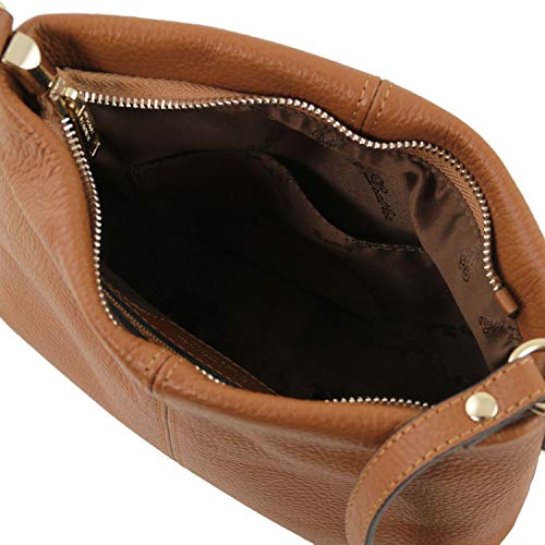 Tuscany Leather TLBag Bolso con badolera en Piel Suave Cognac