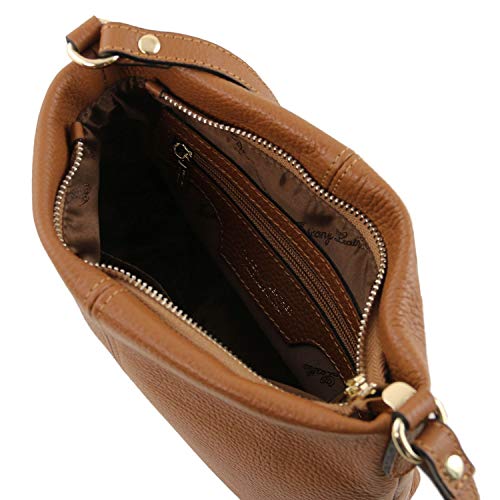 Tuscany Leather TLBag Bolso con badolera en Piel Suave Cognac