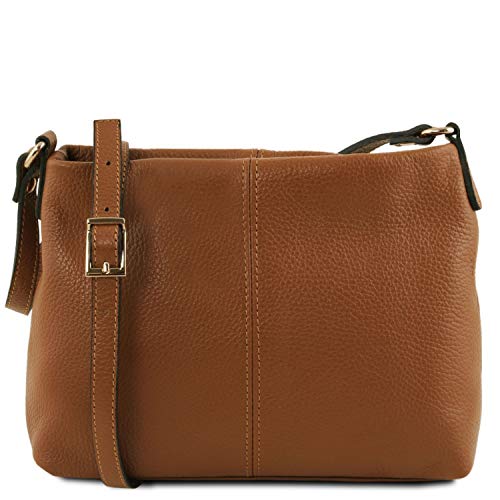 Tuscany Leather TLBag Bolso con badolera en Piel Suave Cognac