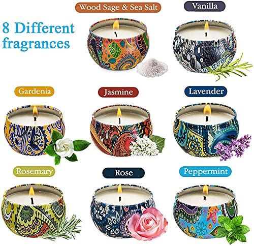 TWBEST Velas Perfumadas, Velas Perfumadas para Mujer,8pcs Velas Aromáticas 100% Natural Cera de Soja Juegos de Velas Decorativa Regalos para Cumpleaños, Aniversario,San Valentín,Navidad para Mujer