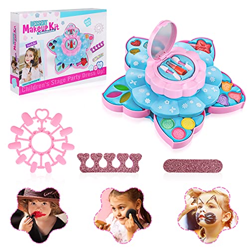 Ulikey Kit de Maquillaje Niñas Lavables, Juguetes de Maquillaje Niñas, Juego de Maquillaje Infantil, Seguro y No Tóxico Cosméticos Belleza Regalo de Princesa Cumpleaños y Navidad para Niños (Blue)