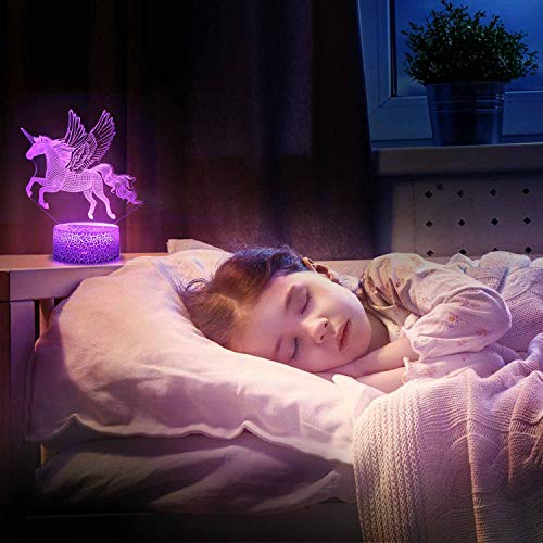 Unicornio 3D Luz Nocturna para Niños, LED Luces nocturnas Ilusión, 3D Lámpara de Luz 7 Colores Cambian con Control Remoto, Regalos para Niños Niñas y Adultos (unicornio2)