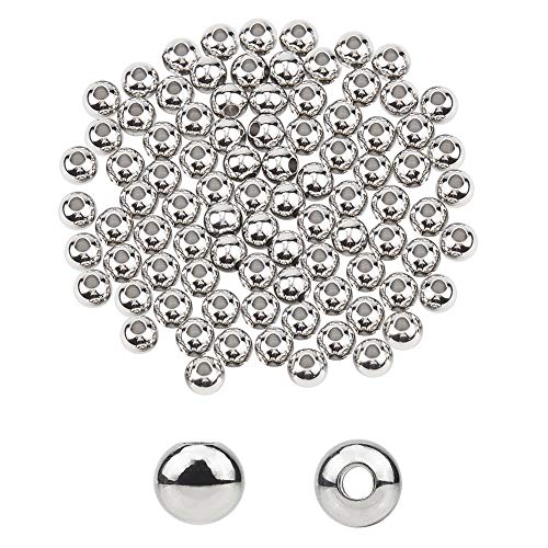 UNICRAFTALE 100pcs 6mm Cuentas Espaciadoras Redondas Cuentas Sueltas de Acero Inoxidable Cuentas Espaciadoras Orificio Pequeño de Metal Cuentas Superficie Lisa Encontrar para Joyas， Agujero 2~3 mm