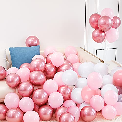 Unisun - Kit de guirnalda de globos, 111 piezas de arco de globos con globos pastel rosa blanco, globos de oro rosa 4D rojo metálico plateado para cumpleaños, baby shower, fiesta, boda, decoración