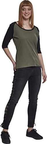 Urban Classics Damen Ladies 3/4 Contrast Raglan Tee T-Shirt olive/black 3XL