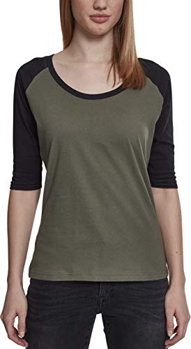 Urban Classics Damen Ladies 3/4 Contrast Raglan Tee T-Shirt olive/black 3XL