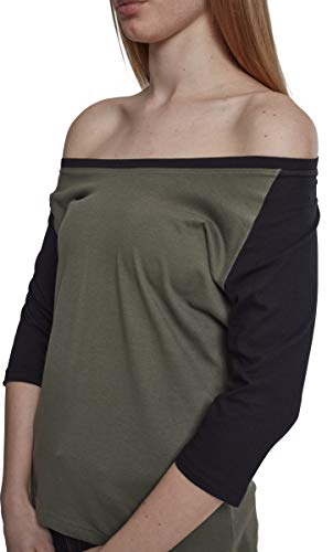 Urban Classics Damen Ladies 3/4 Contrast Raglan Tee T-Shirt olive/black 3XL