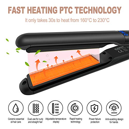 UUCOLOR Plancha de Pelo, Planchas del Pelo con pantalla digital temperatura ajustable 160℃-230℃, Revestimiento de Cerámica 30 segundos Calentamiento Rápido Plancha Pelo Profesional