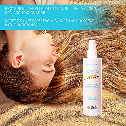 Valquer Laboratorios Spray Protector Solar Capilar. Protege El Cabello Del Sol, Sal Y Cloro. Con Acondicionador Desenredante Y Vitamina B5. Monoi De Tahiti, Único, 300 Mililitro