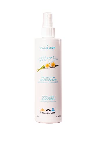 Valquer Laboratorios Spray Protector Solar Capilar. Protege El Cabello Del Sol, Sal Y Cloro. Con Acondicionador Desenredante Y Vitamina B5. Monoi De Tahiti, Único, 300 Mililitro