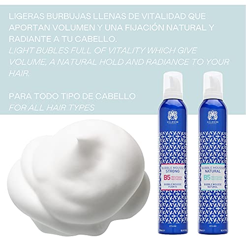 Valquer Profesional Espuma Capilar Mousse Fuerte. Espuma de fijación cabello. Con pro vitamin B5. Cosmético profesional. Vegano. Bubble mouse - 300 ml