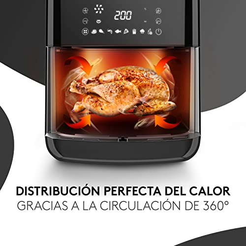 VANDENBERG Freidora de aire caliente - 5,5L - 12 programas - 1700W - Airfryer - Sin aceite&grasa - Cesta para pan&fritura - Revestimiento antiadherente, Pantalla táctil, Cool-Touch