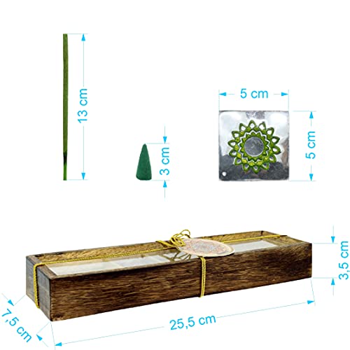 Varillas de incienso, conos aromáticos en caja de regalo con soporte de aluminio, juego con aroma de pachuli, regalos esotéricos, regalos espirituales, accesorios para ahumar (pachuli)