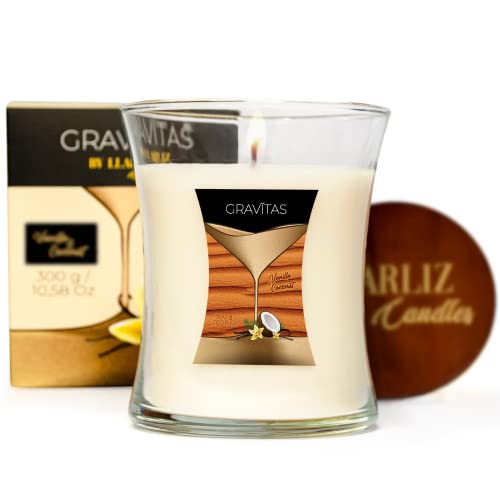 Vela perfumada VAINILLA y COCO 300g Velas decorativas de cera de SOJA natural | 60 HORAS | Regalos originales | Velas aromáticas LLARLIZ Candles