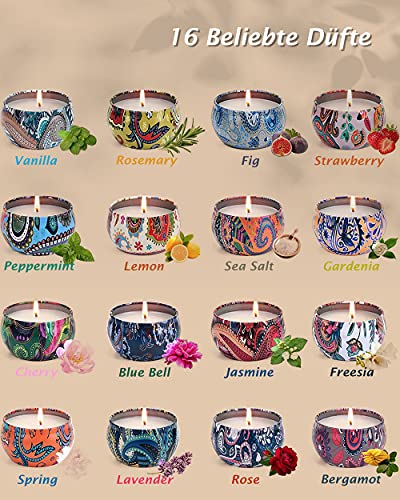 Velas Aromaticas, Topsics 16 Piezas 2.8 OZ Juego de Vela Perfumada, Velas de Cera de Soja Natural, Regalos para Día de Madre, San Valentín, Cumpleaños, Baño, Navidad y Decoración Hogar