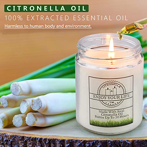 Velas Citronela de 4 Piezas Velas Perfumadas de 7.2 Onzas Cera de Soja Natural y Aceites Esenciales en Frasco Grande para Jardín Interior y Exterior dura Hasta 120 Horas Traje para Acampar y Picnic