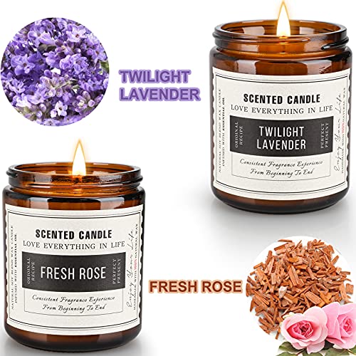 Velas Perfumadas, Regalos para Mujeres, Rosas de Sándalo, Velas Perfumadas de Lavanda en Vidrio, 2 Pcs 395g, Juego de Velas Grandes,  Regalos Navidad para el día de San Valentín para Ella