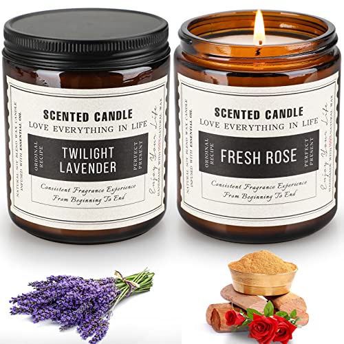 Velas Perfumadas, Regalos para Mujeres, Rosas de Sándalo, Velas Perfumadas de Lavanda en Vidrio, 2 Pcs 395g, Juego de Velas Grandes,  Regalos Navidad para el día de San Valentín para Ella