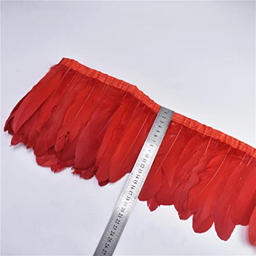 Venta 2 metros/lote adornos de cinta de plumas de ganso blanco 15-20cm plumas de bricolaje para decoración de costura vestido de tela cinturón ropa-rojo