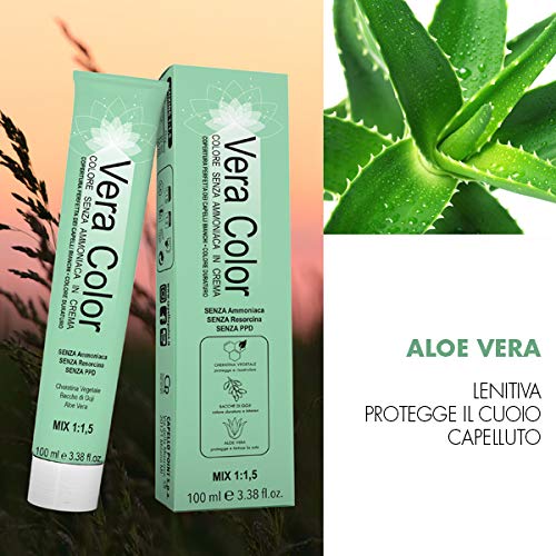 Vera Color, 10 Rubio Platino Natural, Tinte Profesional Permanente,Crema de Coloración Tinte Pelo Mujer sin Amoníaco con Queratina Vegetal,Aloe Vera y Bayas de Goji, Cobertura Total de las Canas,100ml