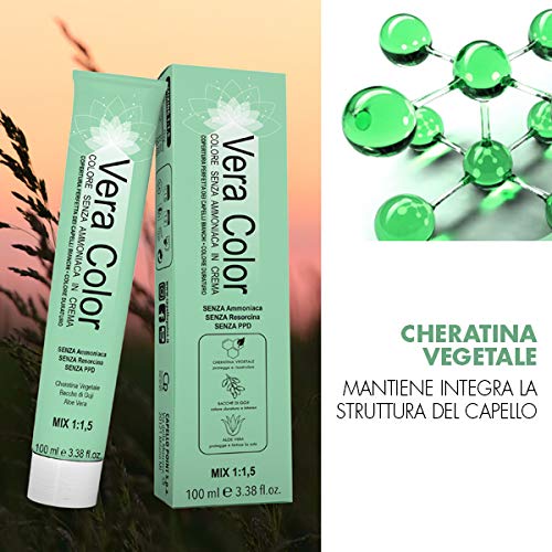 Vera Color, 10 Rubio Platino Natural, Tinte Profesional Permanente,Crema de Coloración Tinte Pelo Mujer sin Amoníaco con Queratina Vegetal,Aloe Vera y Bayas de Goji, Cobertura Total de las Canas,100ml